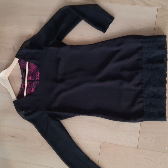 LUCCA COUTURE Sheer Mini Dress Sz Med With Lace Trim and Pink Design Lining - Picture 2 of 8